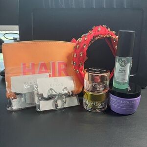 9 Piece Hair Accessories set- Bag, Hair Ties, Headbands, Oil, Edge Fixer, Mask.